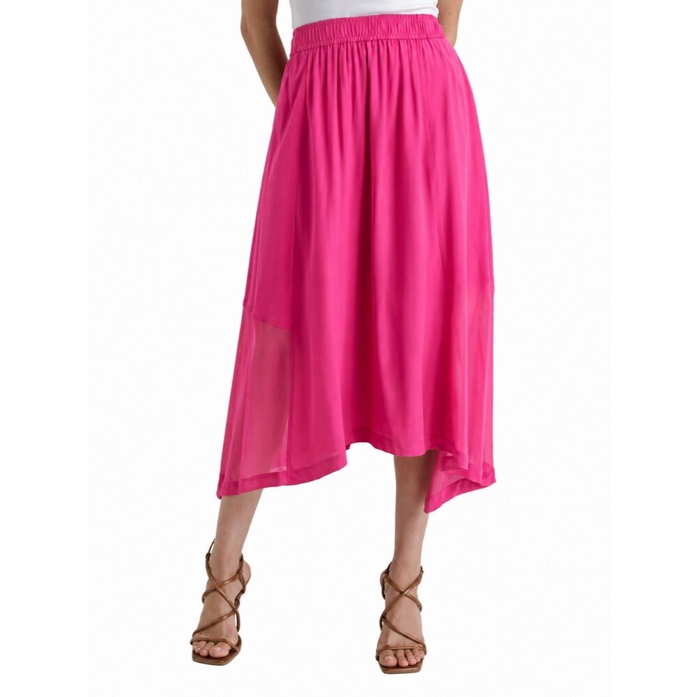 DKNY Handkerchief Hem Mixed Media Pull On Elastic Waist Maxi Skirt Pink XL NEW - Picture 2 of 16